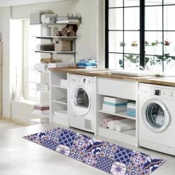 MINETGNON Tapis De Cuisine/Tapis De Couloir - Motif Carraux Bleu - Style Vintege - 45*120cm 7 MINETGNON Tapis De Cuisine/Tapis De Couloir - Motif Carraux Bleu - Style Vintege - 45*120cm -Tapis et paillasson Soldes 55212044 3