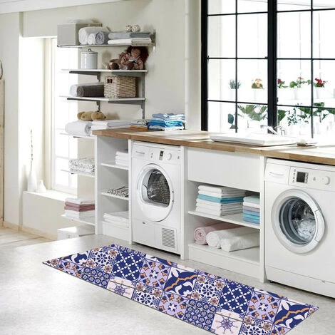 MINETGNON Tapis De Cuisine/Tapis De Couloir - Motif Carraux Bleu - Style Vintege - 45*120cm 3 MINETGNON Tapis De Cuisine/Tapis De Couloir - Motif Carraux Bleu - Style Vintege - 45*120cm – Image 3