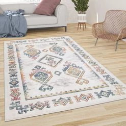 Paco Home Tapis De Salon Tapis Poils Ras Motif Diamant Boho Moderne Pastel Avec Bordure 60x100 Cm