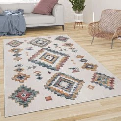 Paco Home Tapis De Salon Tapis Poils Ras Avec Boho Moderne Losanges Pastel Clair Coloré 60x100 Cm