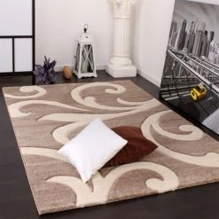 Paco Home Tapis De Créateur Aux Contours Découpés Moderne En Beige Crème 200x290 Cm
