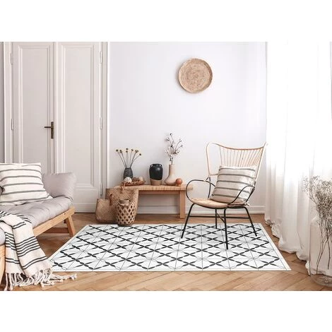 OZAIA Tapis Vinyle Effet Carreaux De Ciment TEMPORI - 120 X 180 Cm - Noir Et Blanc - Noir, Blanc 3 OZAIA Tapis Vinyle Effet Carreaux De Ciment TEMPORI - 120 X 180 Cm - Noir Et Blanc - Noir, Blanc – Image 3