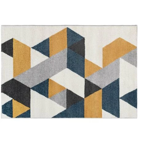 OZAIA Tapis Géométrique Scandinave GEOMIE - 120 X 170 Cm - Jaune, Gris Et Bleu - Gris 2 OZAIA Tapis Géométrique Scandinave GEOMIE - 120 X 170 Cm - Jaune, Gris Et Bleu - Gris – Image 2