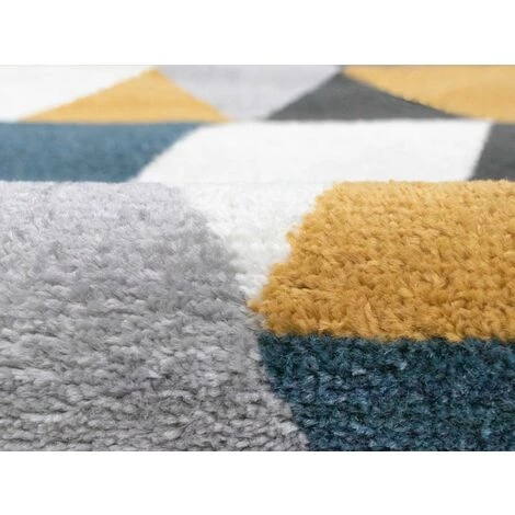 OZAIA Tapis Géométrique Scandinave GEOMIE - 120 X 170 Cm - Jaune, Gris Et Bleu - Gris 3 OZAIA Tapis Géométrique Scandinave GEOMIE - 120 X 170 Cm - Jaune, Gris Et Bleu - Gris – Image 3