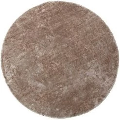 OZAIA Tapis Shaggy à Poils Longs Rond En Microfibre Brillant TAIKO - D. 200 Cm - Taupe - Taupe