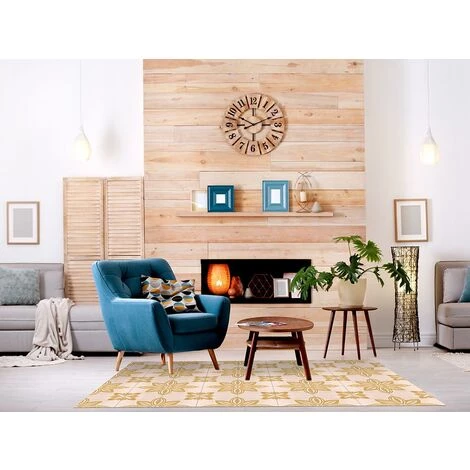 OZAIA Tapis Vinyle Effet Carreaux De Ciment XATIVA - 120 X 180 Cm - Doré Et Beige - Beige, Doré 3 OZAIA Tapis Vinyle Effet Carreaux De Ciment XATIVA - 120 X 180 Cm - Doré Et Beige - Beige, Doré – Image 3