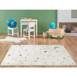 OZAIA Tapis Enfant MOONY - 100 X 150 Cm - Beige, Rose Et Jaune - Multicolore