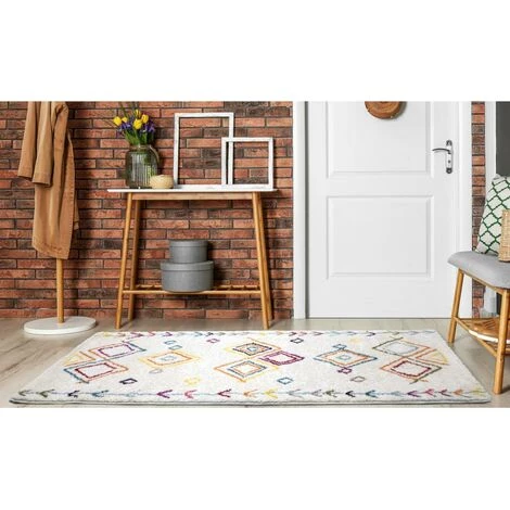 OZAIA Tapis De Couloir Style Berbère ANGKOR - 80 X 200 Cm - Beige Et Motifs Multicolores - Beige 1 OZAIA Tapis De Couloir Style Berbère ANGKOR - 80 X 200 Cm - Beige Et Motifs Multicolores - Beige