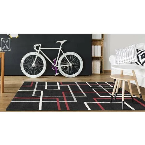 OZAIA Tapis Géométrique CUBIO - 200 X 290 Cm - Noir, Blanc Et Rouge - Noir 1 OZAIA Tapis Géométrique CUBIO - 200 X 290 Cm - Noir, Blanc Et Rouge - Noir