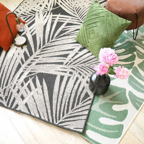 DÉCOWEB Tapis D'extérieur Ou De Salon - Baroque Tropical - Noir Et écru - 120 X 170 Cm 2 DÉCOWEB Tapis D'extérieur Ou De Salon - Baroque Tropical - Noir Et écru - 120 X 170 Cm – Image 2