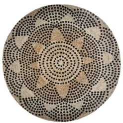 FALSE Tapis Rond Jute Naturel 120cm - Motif Imprimée - Pois - SILUMEN