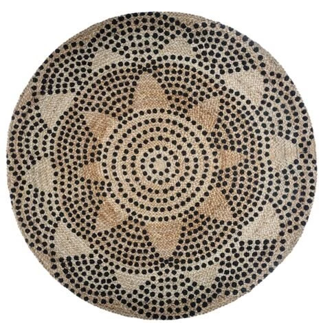 FALSE Tapis Rond Jute Naturel 120cm - Motif Imprimée - Pois - SILUMEN 1 FALSE Tapis Rond Jute Naturel 120cm - Motif Imprimée - Pois - SILUMEN