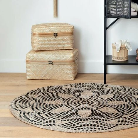 FALSE Tapis Rond Jute Naturel 120cm - Motif Imprimée - Pois - SILUMEN 4 FALSE Tapis Rond Jute Naturel 120cm - Motif Imprimée - Pois - SILUMEN – Image 4