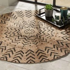 FALSE Tapis Rond Jute Naturel 120cm - Motif Imprimée - Motif - SILUMEN