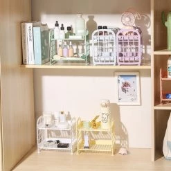 LUCKY-88 Support à Bijoux Cosmétiques De Bureau, Support De Rangement Pliant à Double Couche, Support De Rangement Simple Pour Support De Salle De Bain De Bureau à Domicile (violet Clair) -Tapis et paillasson Soldes 56332946 3