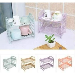 LUCKY-88 Support à Bijoux Cosmétiques De Bureau, Support De Rangement Pliant à Double Couche, Support De Rangement Simple Pour Support De Salle De Bain De Bureau à Domicile (violet Clair) -Tapis et paillasson Soldes 56332946 5