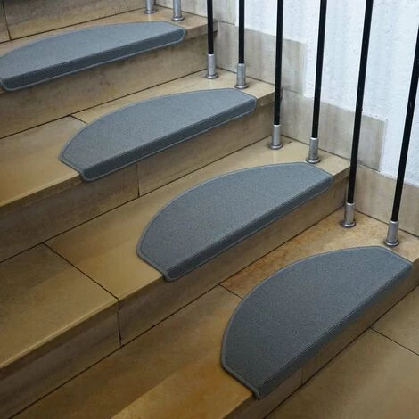 DéCOSHOP26 Lot De 15 Tapis D'escalier Protection D'escalier Antidérapant 65x25cm Semi-circulaire Gris - Gris 2 DéCOSHOP26 Lot De 15 Tapis D'escalier Protection D'escalier Antidérapant 65x25cm Semi-circulaire Gris - Gris – Image 2