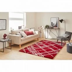 Tapis Shaggy Doux Oslo 668 - Rouge - 100% Polyester - 80 X 150 Cm - Intérieur - NAZAR