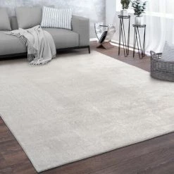 Paco Home Tapis De Salon Poils Ras Lavable Monochrome Style Moderne Argent 60x100 Cm