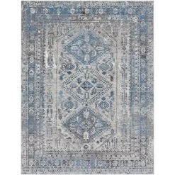 SURYA JEANNE - Tapis Vintage, Bleu, Gris Et Blanc - 200x274cm