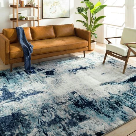 SURYA GIULIA - Tapis Abstrait, Gris Argenté Et Bleu Marine - 160x220cm 2 SURYA GIULIA - Tapis Abstrait, Gris Argenté Et Bleu Marine - 160x220cm – Image 2