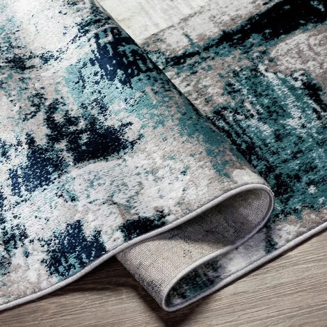 SURYA GIULIA - Tapis Abstrait, Gris Argenté Et Bleu Marine - 160x220cm 4 SURYA GIULIA - Tapis Abstrait, Gris Argenté Et Bleu Marine - 160x220cm – Image 4