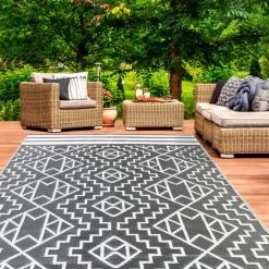 IDMARKET Tapis Extérieur ZIA Gris Et Blanc 160 X 240 CM