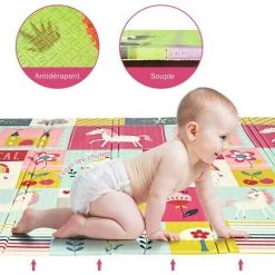 DREMADE DREAMADE Tapis D'Éveil Et De Jeu Pliable Pour Bébé En XPE, Tapis Rampant 180x200x1,4 CM Avec 2 Faces Différents Images Et Sac De Rangement, Idéal Pour L'Intérieur Et L'Extérieur -Tapis et paillasson Soldes 57242073 3