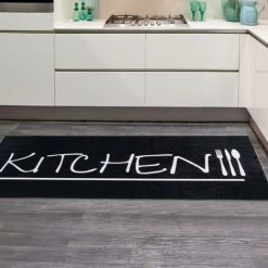 TAPIS PAS CHER Tapis De Cuisine 70x180 Cm Rectangulaire IMPNUM 10 Noir Adapté Au Chauffage Par Le Sol - Noir