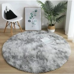 AUTRES Tapis Shaggy De Ronde Gris 160cm Fibre De Polypropylène Souple Tapis De Salon Longues Pile Tapis De Sol D'intérieur Modelée Décor
