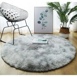 AUTRES Tapis Shaggy De Ronde Gris 160cm Fibre De Polypropylène Souple Tapis De Salon Longues Pile Tapis De Sol D'intérieur Modelée Décor -Tapis et paillasson Soldes 57749512 4