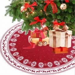 BEICHEN Tapis Sapin Arbre De No?l Jupe Arbre De No?l Tricot Tablier Jupe Flocon De Neige Tricotée Cerf Cadeaux De No?l 90cm Rouge