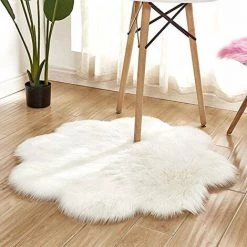 OUSUDELA Peau De Mouton Synthétique,45 X 45 Cm Faux Peau De Mouton Imitation Toison Moquette Peau D'agneau Tapis Fluffy Soft Longhair Décoratif Coussin De Chaise Canapé Natte Blanc, 45 X 45 CM