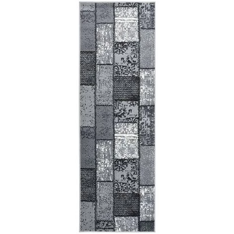 TRUE DEAL Tapis BCF Gris Avec Motif De Blocs 80x250 Cm 1 TRUE DEAL Tapis BCF Gris Avec Motif De Blocs 80x250 Cm