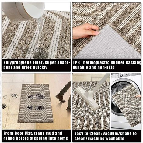 TINOR Paillassons Pour Entrée Marron Tapis Intérieur 50 X 80 Cm Lavable En Machine Antidérapant Absorbant Tapis De Porte Imperméable Pour Extérieur, Jardin, Couloir 2 TINOR Paillassons Pour Entrée Marron Tapis Intérieur 50 X 80 Cm Lavable En Machine Antidérapant Absorbant Tapis De Porte Imperméable Pour Extérieur, Jardin, Couloir – Image 2