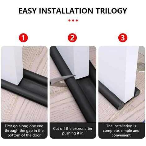 TINOR 1PCS Bas De Porte Double Isolant,Boudin De Porte Stop Froid,Bas De Porte Isolant Double Protection Contre Courants D'air Anti Bruit (1PCS, Noir) 2 TINOR 1PCS Bas De Porte Double Isolant,Boudin De Porte Stop Froid,Bas De Porte Isolant Double Protection Contre Courants D'air Anti Bruit (1PCS, Noir) – Image 2