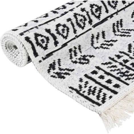 VidaXL Tapis Noir Et Blanc 100x200 Cm Coton - Noir 3 VidaXL Tapis Noir Et Blanc 100x200 Cm Coton - Noir – Image 3