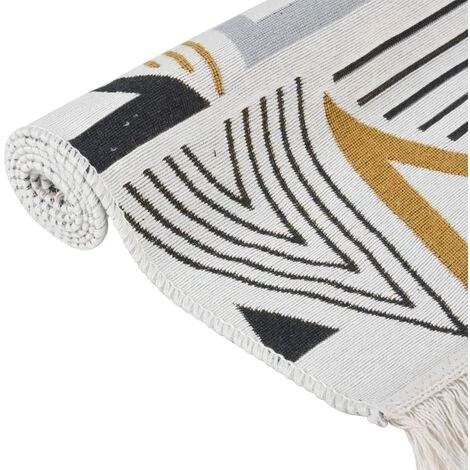 VidaXL Tapis Jaune Et Gris 100x200 Cm Coton - Jaune 5 VidaXL Tapis Jaune Et Gris 100x200 Cm Coton - Jaune – Image 5