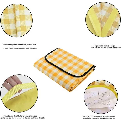 PERLE RARE Couverture De Pique-Nique Couverture De Plage Tapis De Pique-Nique Couverture De Camping Imperméable Anti-Sable Pour Famille Amis Plage Camping Voyage Utilisation (90 * 150, Jaune) 3 PERLE RARE Couverture De Pique-Nique Couverture De Plage Tapis De Pique-Nique Couverture De Camping Imperméable Anti-Sable Pour Famille Amis Plage Camping Voyage Utilisation (90 * 150, Jaune) – Image 3