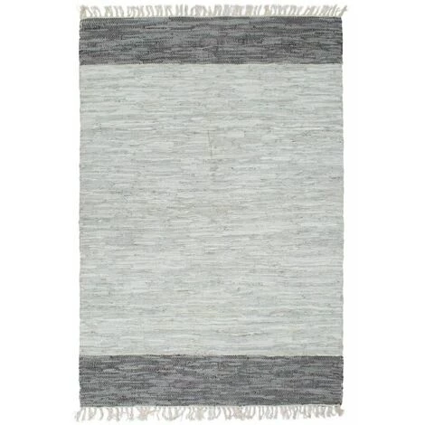 LANGRAY Tapis Chindi Tissé Main Cuir 80 X 160 Cm Gris 1 LANGRAY Tapis Chindi Tissé Main Cuir 80 X 160 Cm Gris