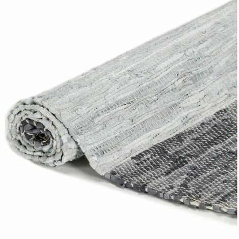 LANGRAY Tapis Chindi Tissé Main Cuir 80 X 160 Cm Gris 3 LANGRAY Tapis Chindi Tissé Main Cuir 80 X 160 Cm Gris – Image 3