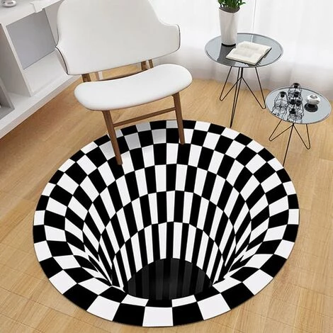 LANGRAY Transfrontalier Noir Et Blanc Vision Stéréo Tapis Rond Salon Table Basse Canapé Couverture 3D Illusion Tapis 60*60cm 2 LANGRAY Transfrontalier Noir Et Blanc Vision Stéréo Tapis Rond Salon Table Basse Canapé Couverture 3D Illusion Tapis 60*60cm – Image 2