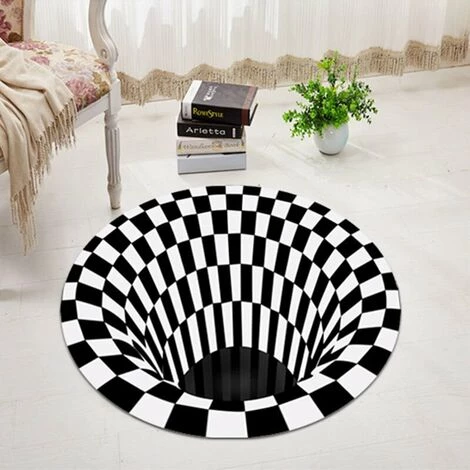 LANGRAY Transfrontalier Noir Et Blanc Vision Stéréo Tapis Rond Salon Table Basse Canapé Couverture 3D Illusion Tapis 60*60cm 5 LANGRAY Transfrontalier Noir Et Blanc Vision Stéréo Tapis Rond Salon Table Basse Canapé Couverture 3D Illusion Tapis 60*60cm – Image 5