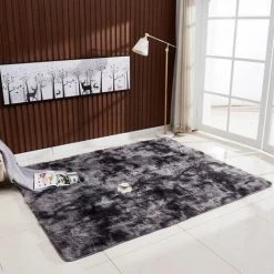 LANGRAY Tie-dye Dégradé Tapis Salon Table Basse Tapis Chambre Chevet Tatami Baie Vitrée Tapis Gris Foncé 40*60cm
