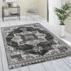 Paco Home Tapis De Salon Poils Ras Marocain Mandala Geometrique Noir Gris 60x100 Cm