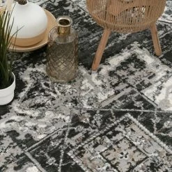 Paco Home Tapis De Salon Poils Ras Marocain Mandala Geometrique Noir Gris 60x100 Cm -Tapis et paillasson Soldes 58243449 3