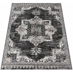 Paco Home Tapis De Salon Poils Ras Marocain Mandala Geometrique Noir Gris 60x100 Cm -Tapis et paillasson Soldes 58243449 4