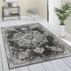 Paco Home Tapis De Salon Poils Ras Oriental Marocain Mandala Avec Bordure Noir Gris Crème 80x150 Cm