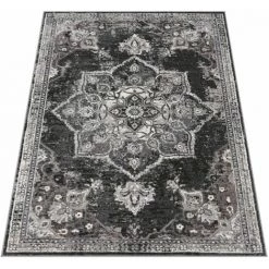 Paco Home Tapis De Salon Poils Ras Oriental Marocain Mandala Avec Bordure Noir Gris Crème 80x150 Cm -Tapis et paillasson Soldes 58243450 4