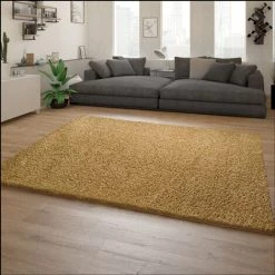Paco Home Tapis Poils Longs Jaune Salon Shaggy Doux Résistant Moelleux Robuste 60x100 Cm